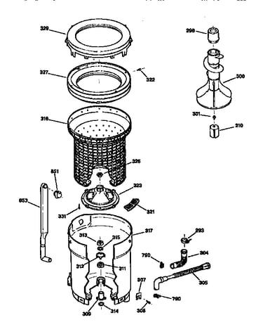Tub, basket and agitator