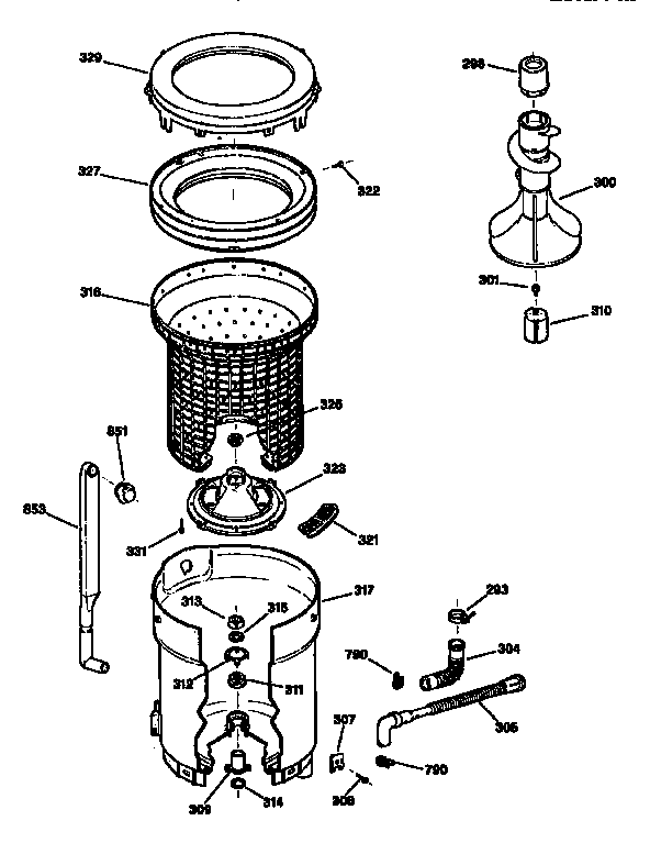 Tub, basket and agitator