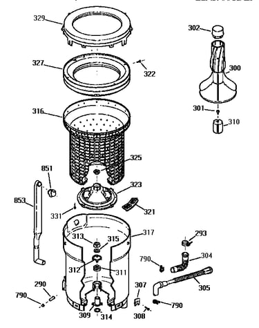 Tub, basket and agitator