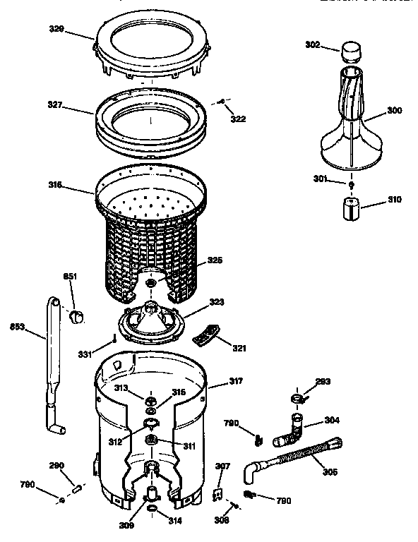Tub, basket and agitator