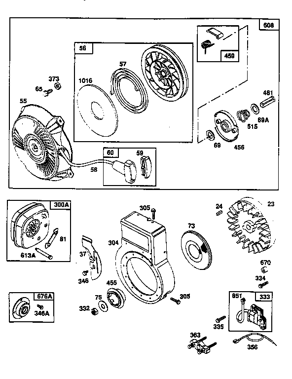 Rewind starter and flywheel assembly