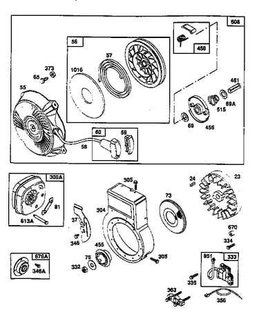 Rewind starter and flywheel assembly