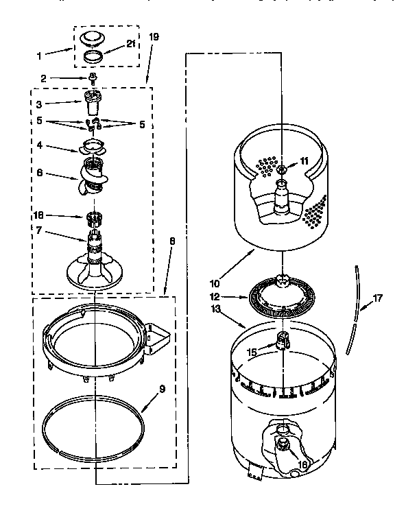 Agitator, basket, tub