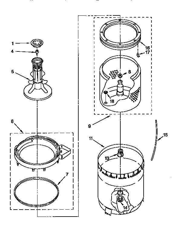 AGITATOR, BASKET AND TUB