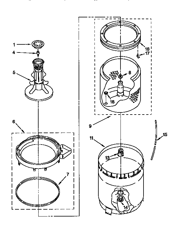 Agitator, basket and tub