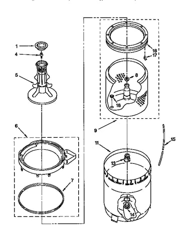 Agitator, basket and tub