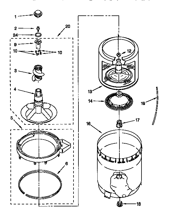 Agitator, basket and tub