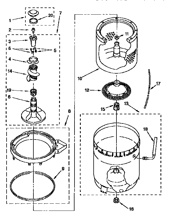 Agitator, basket and tub