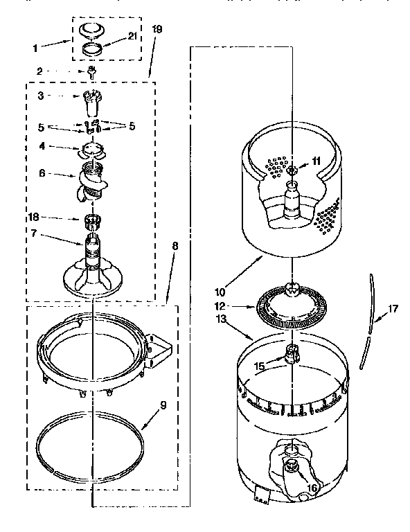 AGITATOR, BASKET AND TUB