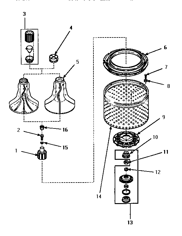 AGITATOR, WASHTUB & HUB