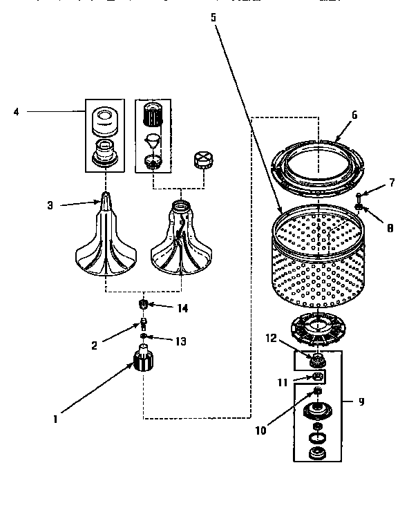 Agitator, washtub & hub