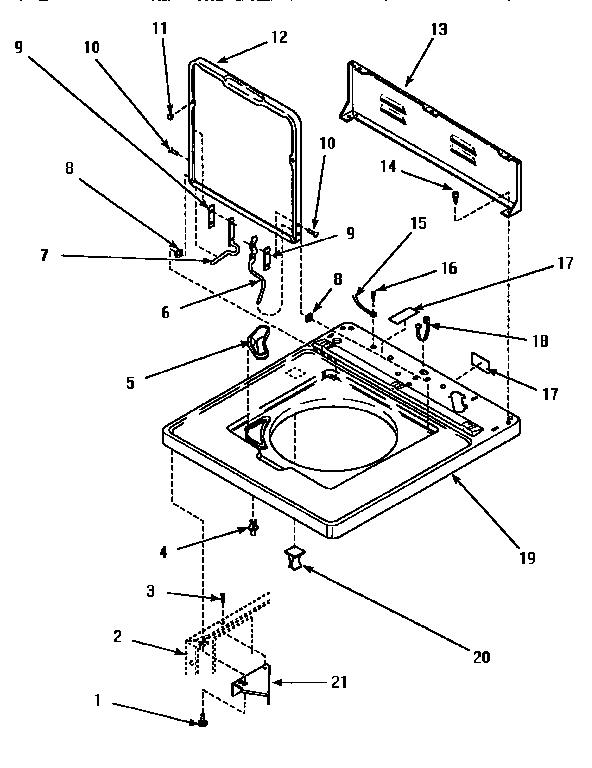Cabinet top, loading door & c.h. rear panel