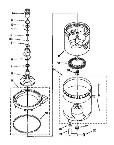 Agitator, basket and tub