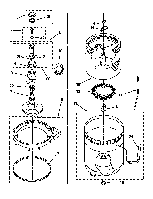 AGITATOR, BASKET AND TUB