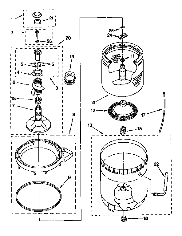 Agitator, basket and tub