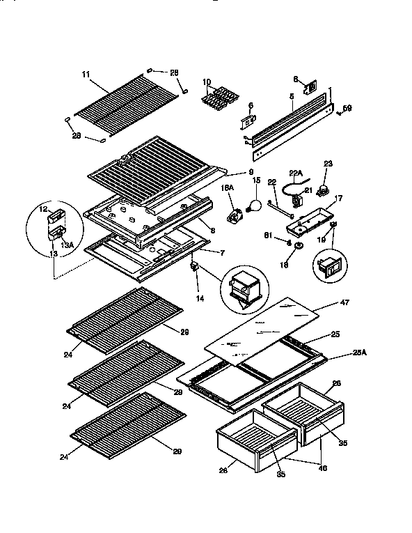 Separator and shelves