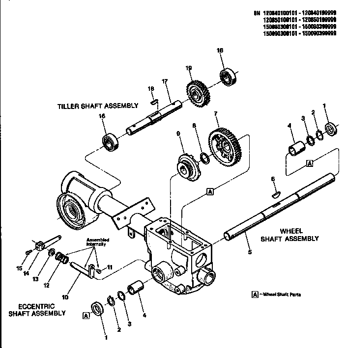 Wheel,eccentric,&tiller shaft asm
