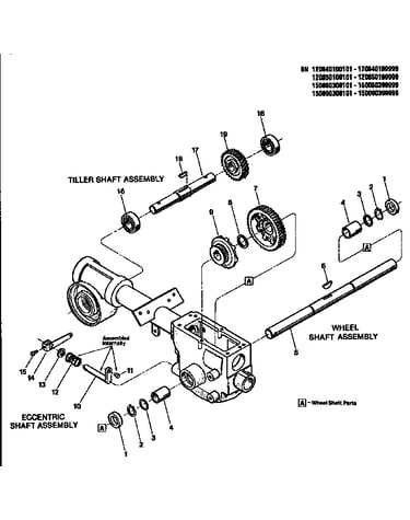 Wheel,eccentric,&tiller shaft asm