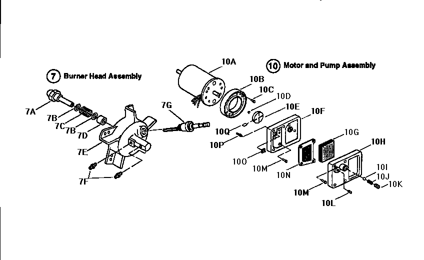 Burner head/motor&pump assemblies