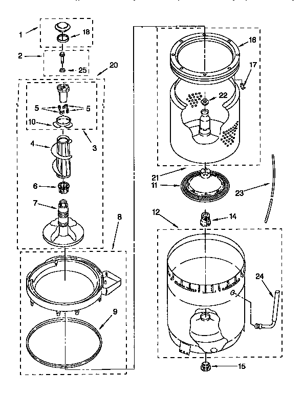 AGITATOR, BASKET AND TUB