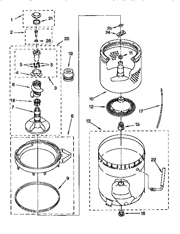 AGITATOR, BASKET AND TUB