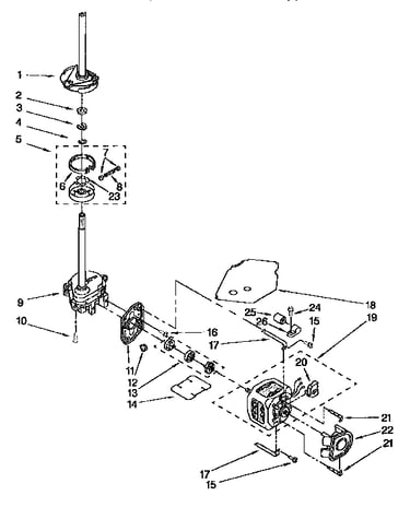 Gearcase, motor and pump