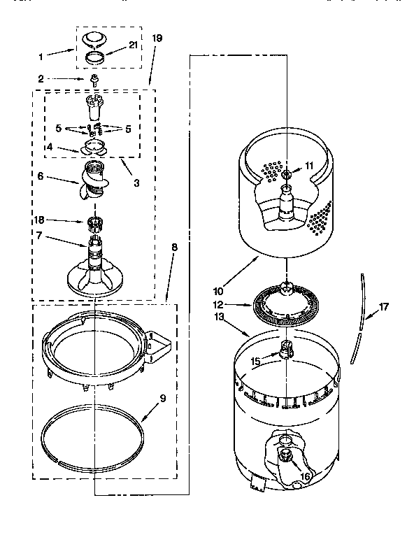 AGITATOR, BASKET AND TUB