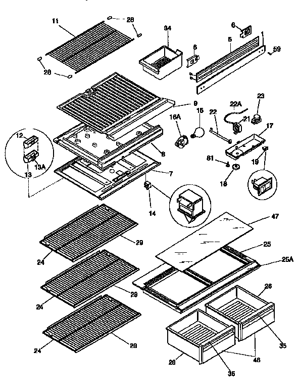 Separator and shelves