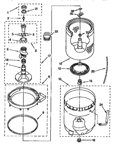 Agitator, basket and tub