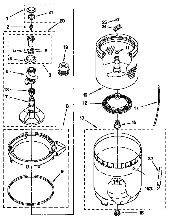 AGITATOR, BASKET AND TUB