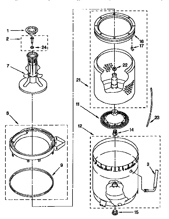 Agitator, basket and tub