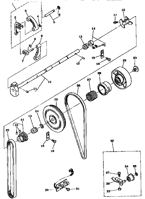 Main shaft, thread take up