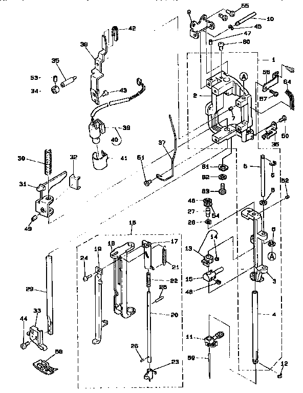 Needle bar, presser bar and lamp