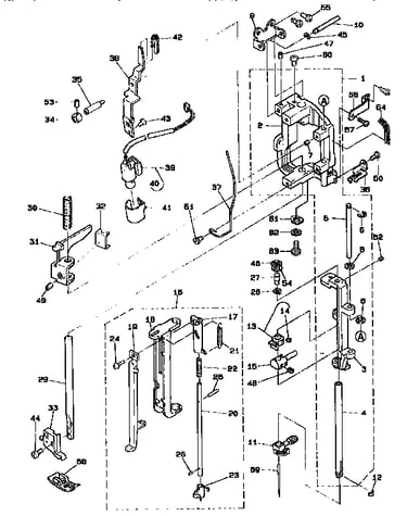 Needle bar, presser bar and lamp