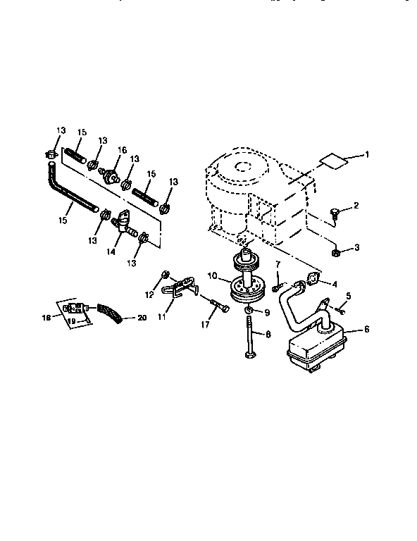Fuel line, muffler, drive sheave