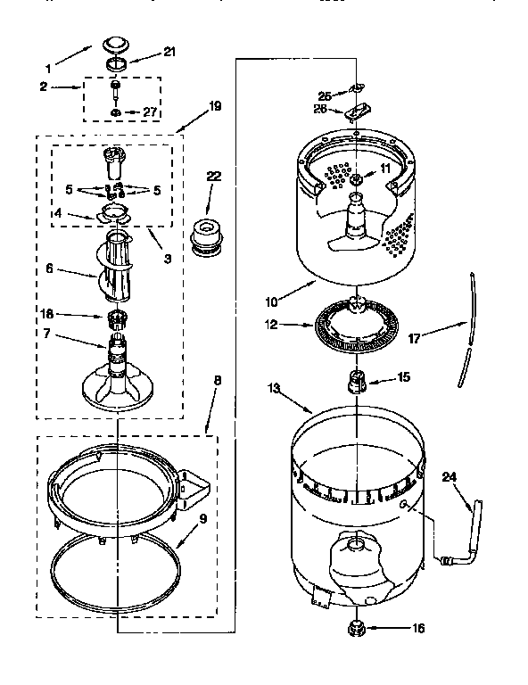 Agitator, basket and tub
