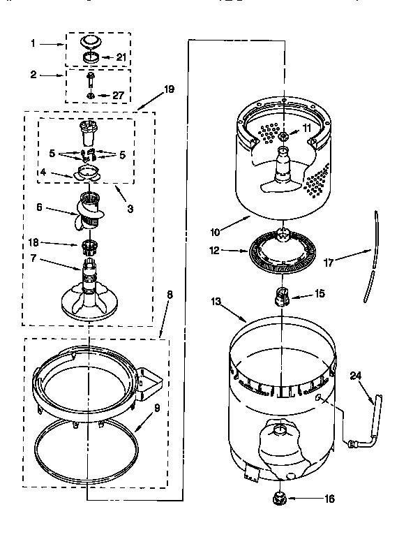 Agitator, basket and tub