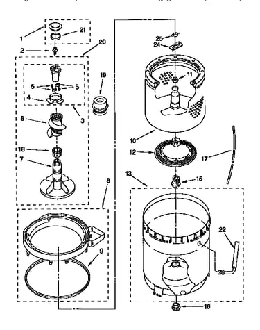 Agitator, basket and tub