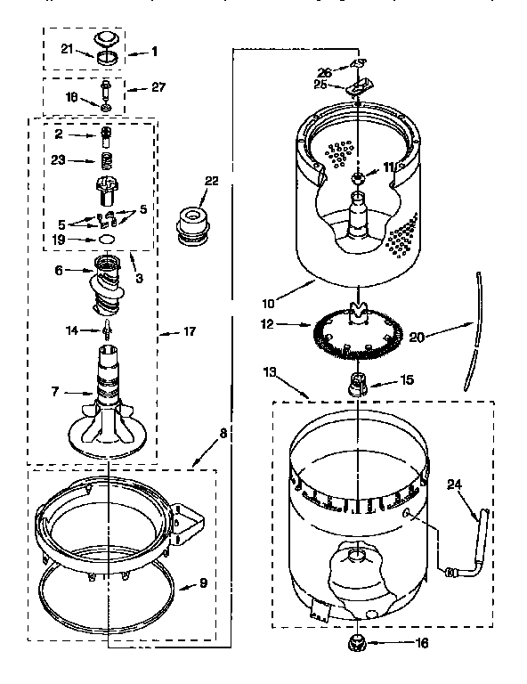 Agitator, basket and tub