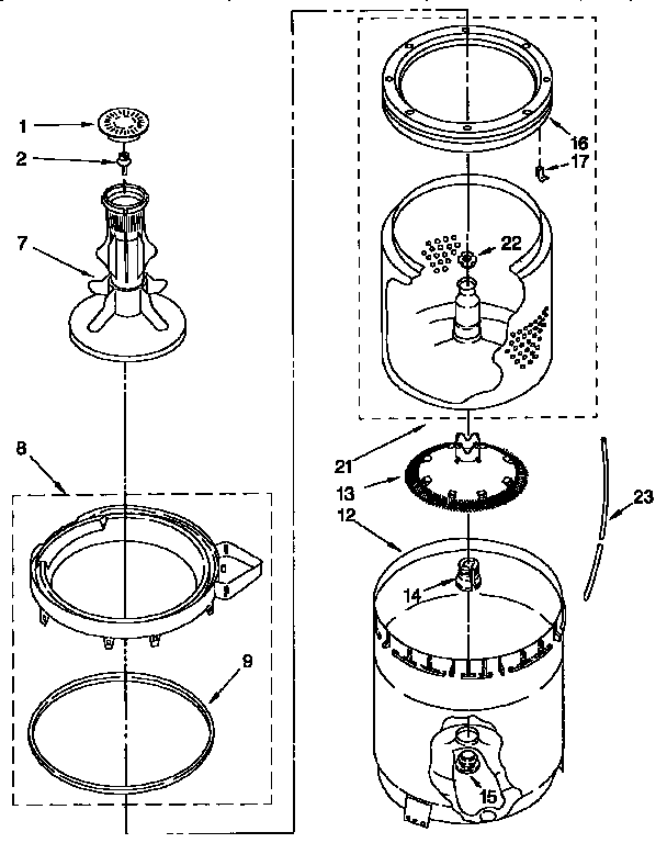 Agitator, basket and tub