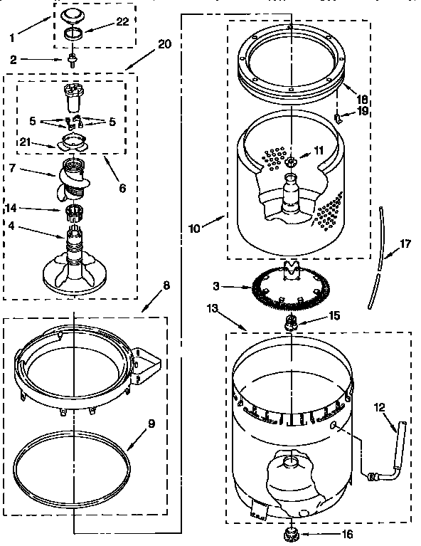 Agitator, basket, and tub
