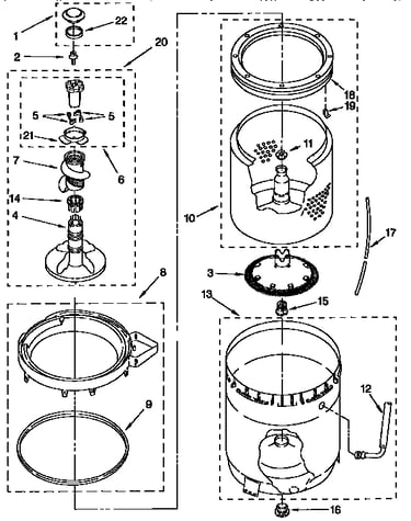 Agitator, basket, and tub