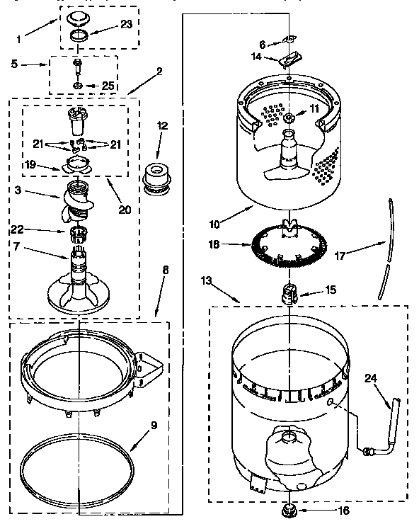 Agitator, basket and tub