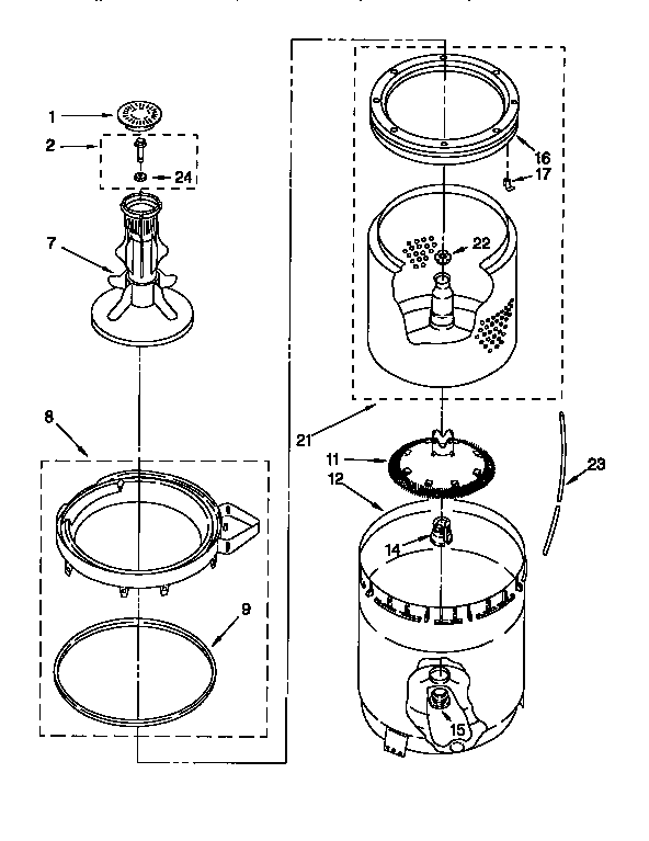 AGITATOR, BASKET AND TUB