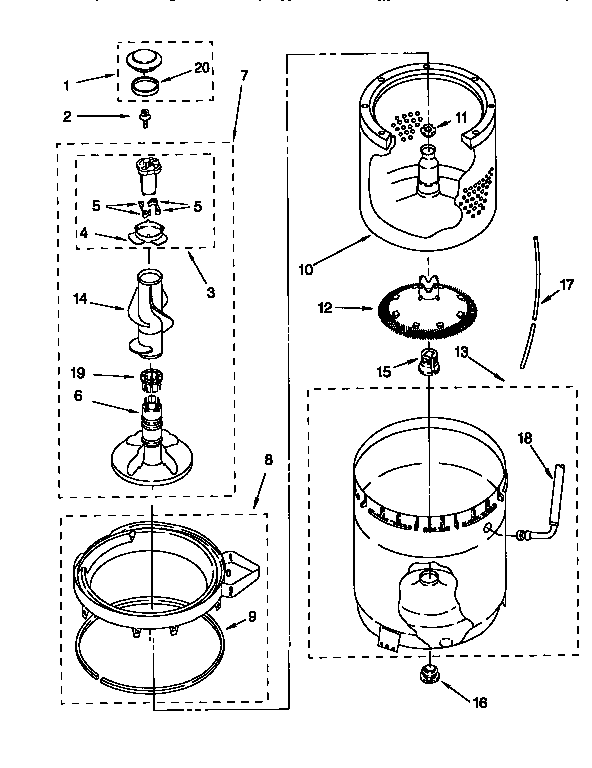 AGITATOR, BASKET AND TUB