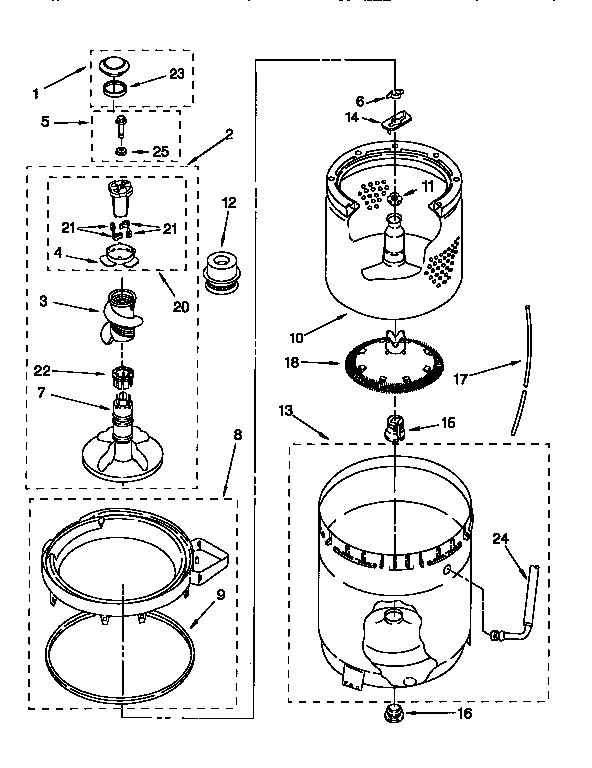 AGITATOR, BASKET AND TUB