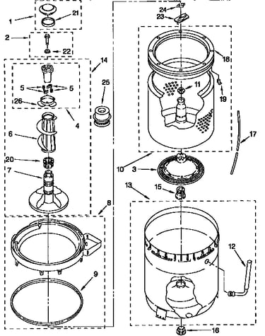 Agitator, basket and tub