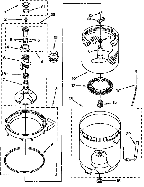 AGITATOR, BASKET AND TUB