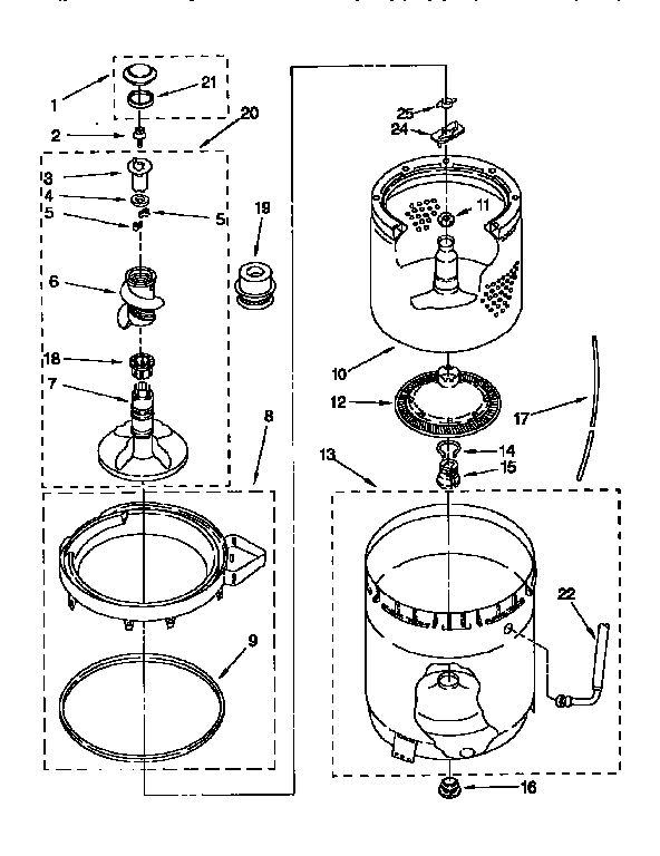 AGITATOR, BASKET AND TUB