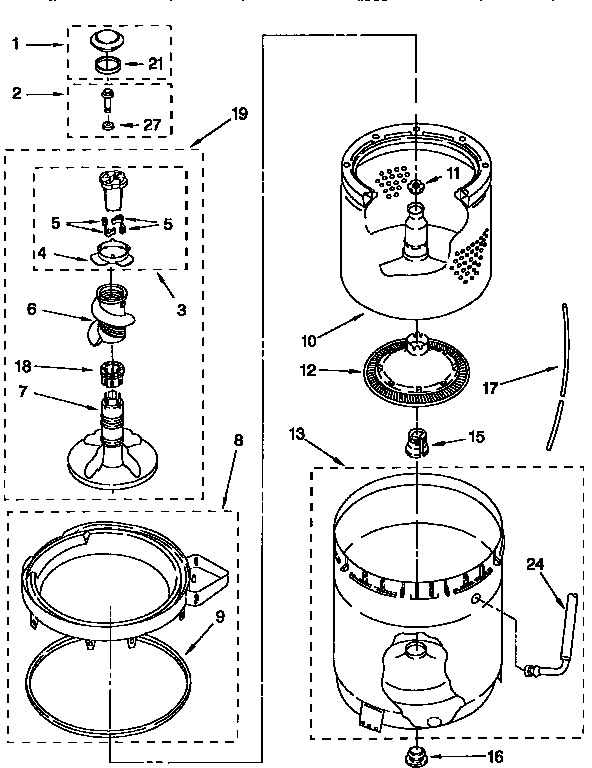 Agitator, basket and tub